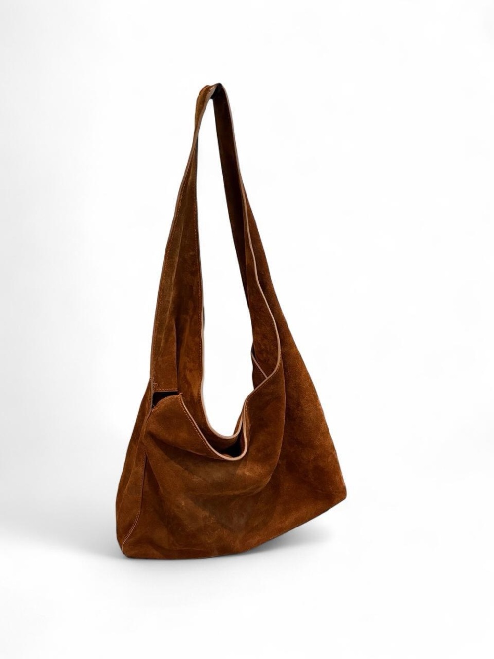 Quince Esme Suede Asymmetrical Shoulder Bag in Whiskey Brown